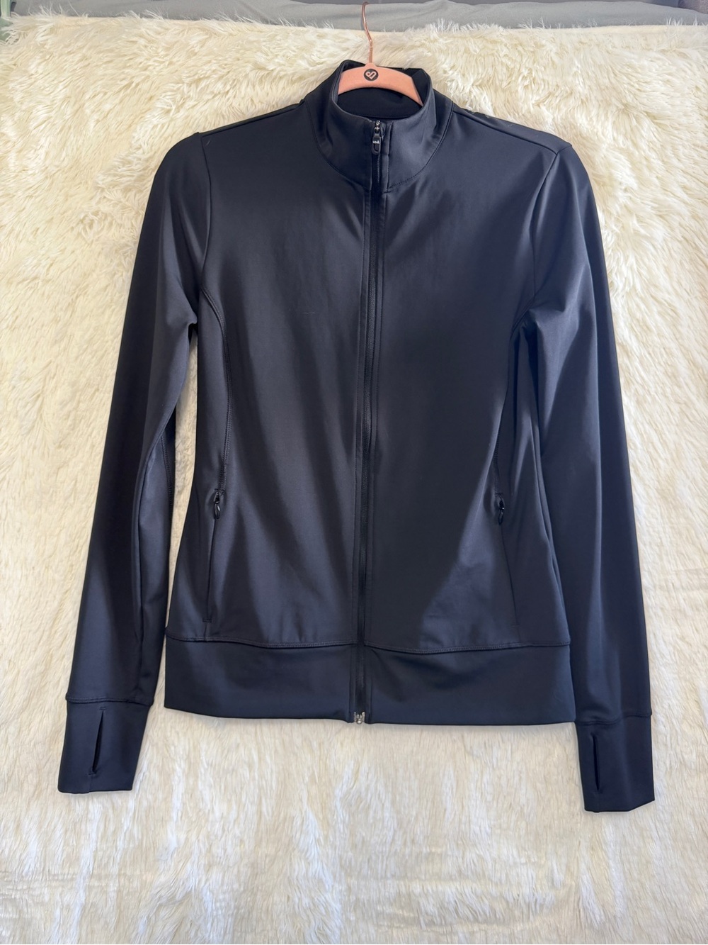 Lolë Womens Fitted Full-Zip Athletic Track Jacket Size XS Black Athleisure Yoga